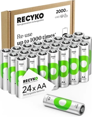 Rechargeable AA Batteries 2000mAh Pre-Charged Re-use 1000+ Times Retains Power After 6 Years Rechargeable NiMH Battery AA Pack of 24 Rechargeable AA Batteries 2000mAh Pre-Charged Re-use 1000+ Times Retains Power After 6 Years Rechargeable NiMH Battery AA Pack of 24