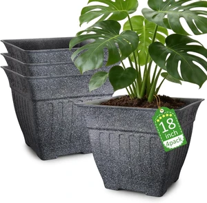 4-Pack 18 Inch Large Outdoor Planters, Stone-Like Finish, Gray 4-Pack 18 Inch Large Outdoor Planters, Stone-Like Finish, Gray