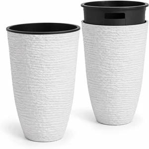 Worth 21" H White Tall Planters with Inside Pots, 2-Pack Large Plant Pots Worth 21" H White Tall Planters with Inside Pots, 2-Pack Large Plant Pots