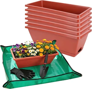 7 Pack 17 Inch Rectangular Plastic Window Box Planters(Brick-red) 7 Pack 17 Inch Rectangular Plastic Window Box Planters(Brick-red)
