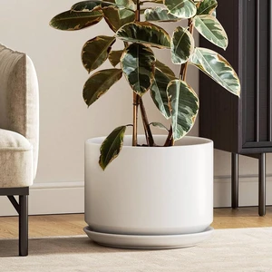 LE TAUCI 12 Inch Pots for Plants, Ceramic Planter with Saucer, White LE TAUCI 12 Inch Pots for Plants, Ceramic Planter with Saucer, White