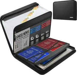 JUNDUN Accordion File Organizer -Fireproof Document Organizer with Zipper & Labels - 13 Pocket Expanding File Folder with Multi-Pockets Folder Organizer for Letter A4 Files | Receipt and More