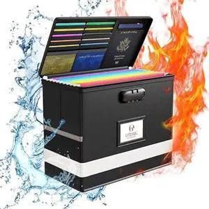 Oterri Fireproof Document Box with Lock, Letter File Box, Portable Fire Safe Box with Handle, Waterproof Important Document Organizer Storage Safe Box for Home Travel Office (Black)
