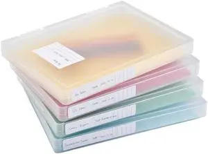 4 Pack Large A4 Paper document Box, Arts Supply Storage Organizer Box, Thick Plastic Scrapbook Storage Box Crafts Organization for 8.5 x 11 Letter (4, 12.52 x 9.45 x 1.18 inches)