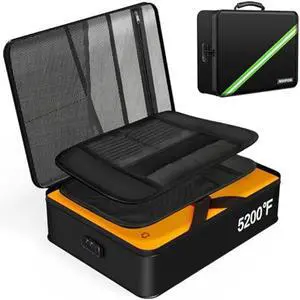 Noiposi Document Organizer with 5200 Heat Insulated,Waterproof and Fireproof Document Box,Portable Home Travel Safe Storage Box for Important Documents,File and Birth CertificateBlack