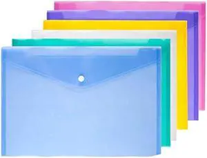 6PACK A4 Plastic Wallets Folder Foolscap Document Office School Files Envelope Folders Pockets, 6 Colors