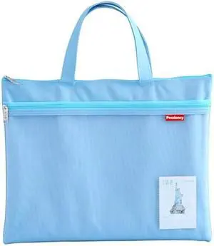 Pendancy Mesh Zipper Pouch 11x13.7 in, Large Double Pocket Waterproof File Bag with Handle, A4 Size Foldable Document Storage for Puzzle Project/Cross Stitch/Travel/OfficeBlue