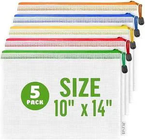 JUZARI 5 Pack Mesh Bags with Zipper 10x14 Inch for Organizing & Storage - Plastic Pouches School Teachers Classroom Organization Pouch 10 X 14 Zippered Bag