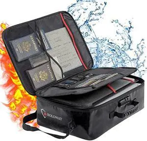 ROLOWAY-Fireproof Document Bag with Lock, Fireproof Document Safe Organizer, Fireproof File Storage Bag, Fireproof Bag with Multi Layer Portable File Organizers for Travel Black