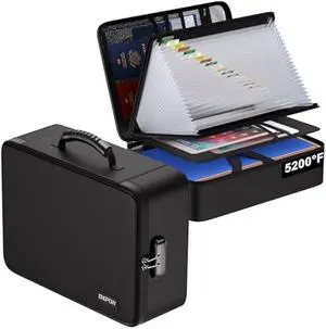 ENGPOW Fireproof Document Box with Lock,5200 Soft Case Fireproof Box with 25 Pocket Accordion File Folder,Multi-Layer Fireproof Water Resistant File Organizer Storage for Important Documents,Laptop