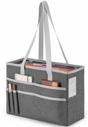 UNICITII File Organizer Box, Portable Tote Bag Hanging Filing Box Desktop File Folder Document Storage Organizer with Pockets and Handles