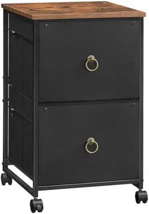HOOBRO 2-Drawer Mobile File Cabinet, Vertical Filing Cabinet, Filing Cabinet for Home Office, Rolling Printer Stand, A4/Letter-Sized, Nonwovens Drawer, Black and Rustic Brown BFK20WJ01