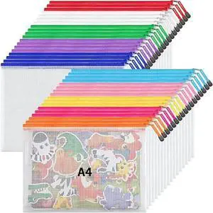 JARLINK 36 Pack 10 Colors Zipper Mesh Document Pouch, A4 Letter Size Mesh Bags for Board Games & Puzzles, Waterproof Document Zipper Pouches for Office School Supplies, Toys, Cosmetics Travel Storage