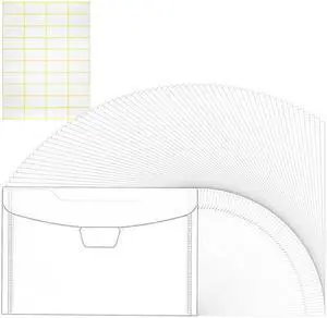 60 Pack 5x7 Clear Plastic Envelopes for Cash, Photo, Paper Document, Card Storage, Small Money Saving Holder with Slide-on Seal Closure, Waterproof Plastic File Folder, for School and Office Supplies