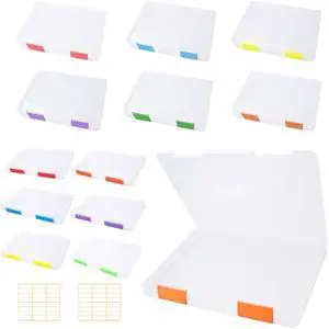 Olutacot 12 Pcs Clear A4 A5 File Box Document Plastic Storage Box with 48 Labels File Holder Organizer Paper Plastic Case Magazine Protector with Buckle Office School Supplies
