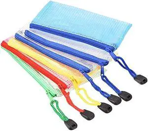 MECCANIXITY Mesh Zipper Bags, B8 Size Plastic Zip Pouch File Zipper Document Folder for Office Supplies Home Travel, Assorted Colors Pack of 6