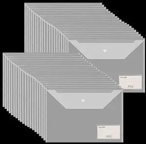 40 Pcs Transparent File Folders, Letter Size/ A4 Size Clear Plastic File Envelopes Waterproof Document Folder with Label Pocket and Snap Button for School Home Work Office Organization