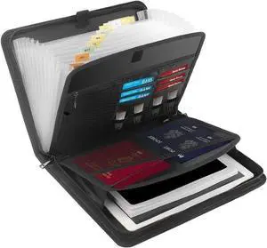 Fireproof Accordion File Organizer, 14.1 Expandable File Folder with Handle & Labels, 13 Pockets for A4 Size Document, Document Bag Document Organizer with Muti-Pockets and Grid Compartment