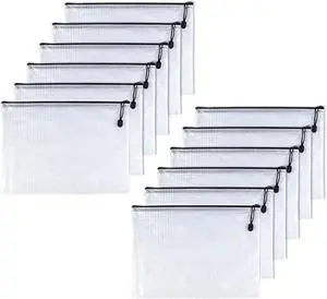 Oaimyy-A4(9x 13,12 Pcs),Plastic Mesh Zipper Pouch Document Folders Bag Zip File Folders for School Office Supplies, Travel,Puzzles Games Organizing Storage-Black