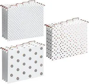 Y YOMA 12 Pack Rose Gold Hanging File Folders Letter Size Decorative File Folder Cute Pretty Hanging Folder Organizer for Filing Cabinet Office Home with 1/5-Cut Adjustable Tabs, 3 Gold Foil Design