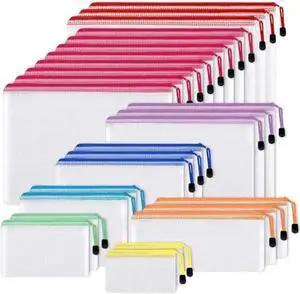 REFUN 26pcs Mesh Bag Organizer with Zipper, Waterproof Reusable Storage Pouches for Travel, Office & Home, 8 Sizes 8 Colors, Multi-Purpose File Folder Pockets (Mesh Ziplock Bags)