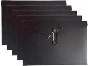 VANRA Kraft String Envelope File Folder Project Pockets File Jacket Document Organizer Flat-No Expansion A4 Letter Size (Black, Pack of 5)