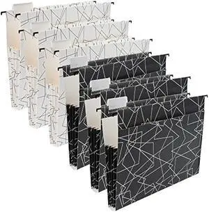 Y YOMA 6 Pack Extra Capacity Hanging File Folders with Pocket Letter Size Accordion Decorative File Folder Cute Colored Expandable Folder for Office Home with 1/5-Cut Adjustable Tabs, Black & White