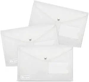 24 Pack A5 Plastic Envelopes - Agoer Clear Plastic Poly Envelope with Button Snap Closure, Clear Plastic Folders for Documents, Plastic File Bag Filing Envelopes for School Work Office Organization