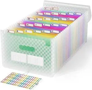 ABC life 26 Pockets Accordian File Folder Organizer Letter Size Expanding File Folder, A4 Portable Document Paper School Organizer, Expandable Multicolor Accordion Filing Folders with Labels