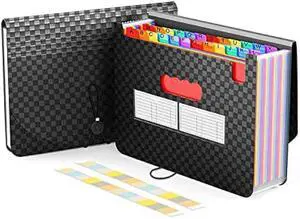 24 Pockets Expandable Accordion File Organizer, Expanding File Folders, Portable Rainbow Plastic Filing Box with Colored Labels for School Work Family Project Office Personal Document