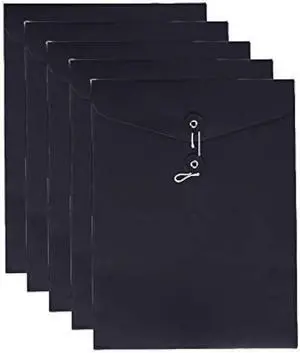 VANRA Kraft Paper A4/C4 File Folders Filing Envelope Folder Pack of 5, Filing Envelope Folder Jacket Document Letter Organizer with String Closure for School,Office (Black)