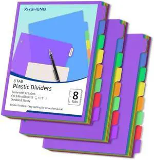 24PCS/3 Set 3-Ring Binder Dividers with Tabs,8 Tab Plastic File Dividers,Binder Separators with tabs for Office/School Supplies