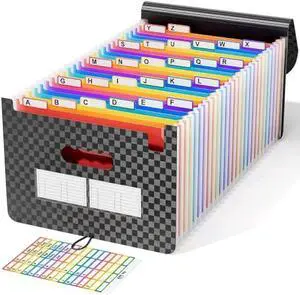 ABC life Accordian File Organizer 26 Pockets,Expanding File Folder with Upgrad Grid Pattern,Portable A4 Letter Size Filling Box, Expandable Accordion Folder,Plastic Paper Document Receipt Organizer