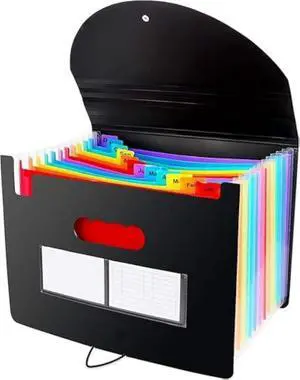 Accordion File Organizer, 24 Pockets Expanding File Folder for A4/Letter Size Documents File Box/Desktop Paper Receipt Document Organizer/Plastic Bill Storage Box Expandable for Office, Home, School