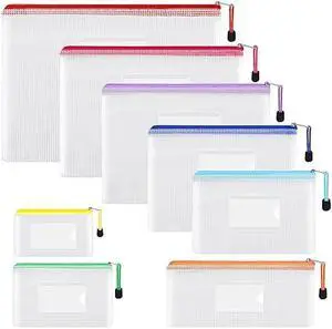 EOOUT 8pcs Mesh Zipper Pouch - 8 Sizes Waterproof Zipper Bags, 8 Colors Waterproof Plastic for Travel Storage, Office Appliances