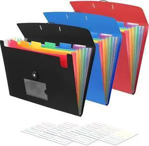 3 Pack Accordian File Organizer 7 Pocket Expanding File Folder with Labels, Plastic Expandable File Folder for Documents Letter Size A4 Papers