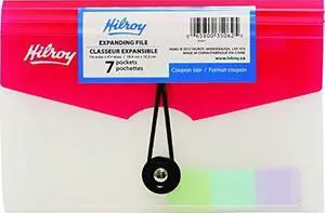 Hilroy Poly 7 Pocket Expanding File, Coupon Size, 7.25 x 5 Inches, Clear/Red (35062)