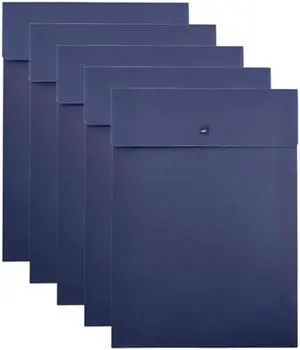 VANRA Vertical File Folders Poly Filing Envelope Plastic Project Folder with Snap Button Closure for A4 Letter Size Paper (Navy Blue, Pack of 5)