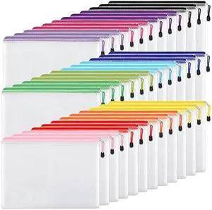 EOOUT 36pcs Pencil Pouch, Mesh Zipper Pouch Zipper Bags, 6x9 Inches Large Storage Bags for Organizing, 12 Colors Puzzle Bag Zipper File Bags for Office Supplies
