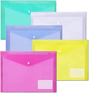 File Folders,Plastic Envelope Folder with Snap Closure,US Letter A4 Size Poly Envelopes with Label Pocket,Folders for Documents,Assorted Color,10 Pack