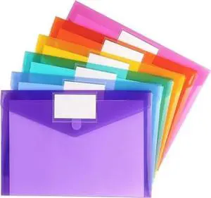 Plastic File Folders A4, 6PACK Plastic Envelope Folder with Snap Closure,Folders for Documents,Paper Sheet Protectors for Office School, Fits Letter Size, 6 Assorted Colors