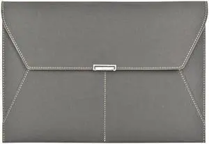 VANRA File Folder Document Holder Organizer Waterproof Portfolio PU Leather Folder Case with 3 Pockets, Filing Envelopes for A4 Letter Size Paper with Snap Magnetic Button Closure (Gray)