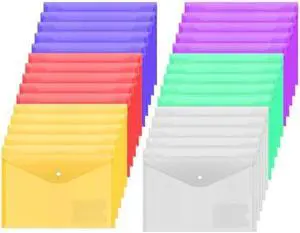 Plastic File Folders, 30 pcs Clear Document Folders Letter Size / A4 Size Waterproof Folders for Documents File Envelopes for School Work Office Organization 6 Colors