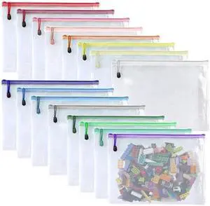 Oaimyy-16 PCS-7x 11inches-Mesh Zipper Pouch, Plastic Zip File Folders Puzzle Bags for Organizing,for Office Supplies,Travel,Home Storage-Multicolor