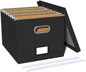 TORASO Linen File Box Organizer with Lid, Letter/Legal Size, File Folder Storage, Easy Slide Durable Hanging File Box for Office/Decor/Home(FG,Black).CA