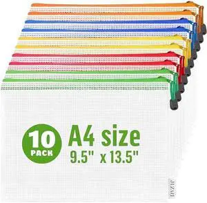 10 Pack A4 Mesh Zipper Pouch Bags - Plastic Document Organizers 13.5x9.5 in - Letter Size With Zipper for Organizing