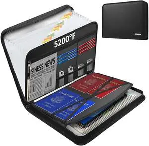 JUNDUN 5200 Fireproof Document Organizer, Multi-Pockets Accordion File Organizer with Zipper & Labels, Upgraded Heat Insulated 13 Pockets Expanding File Folder for Letter A4 Files and More