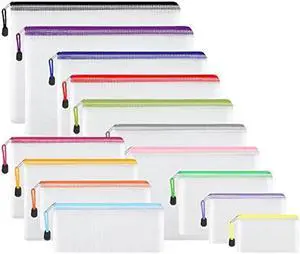 EOOUT 14pcs Zipper Pouches for Organizing, Mesh Zipper Pouch Bags, 8 Sizes 14 Colors Waterproof Mesh Bags with Zipper, for Travel Storage, School Supplies, Office Appliances and Home Organize