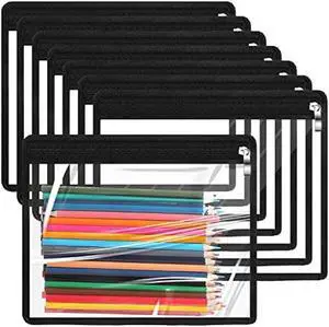 Outus 8 Pcs Clear Zipper Pouches Pencil Pouches PVC Makeup Pouch Envelopes Folder Storage Multi Purpose Pouch Document File Organization Bags, Office Supplies (Black Edging, 9.8 x 8 Inches)