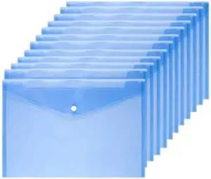 Wiekyze Poly Envelope 12 Pcs Document Envelopes with Snap Button Quality Clear Document Folder for A4 Size (Blue)